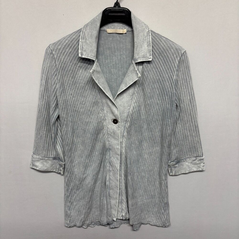 Testimony Women French Terry Blouse Top Shirt Size Small Gray USA C135 -15